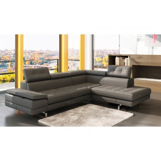 Canapé d'angle en cuir italien 6 places MODA, gris foncé