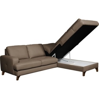 Canapé d'angle convertible en cuir italien de luxe 4/5 places avec coffre, FARELI, taupe, angle droit