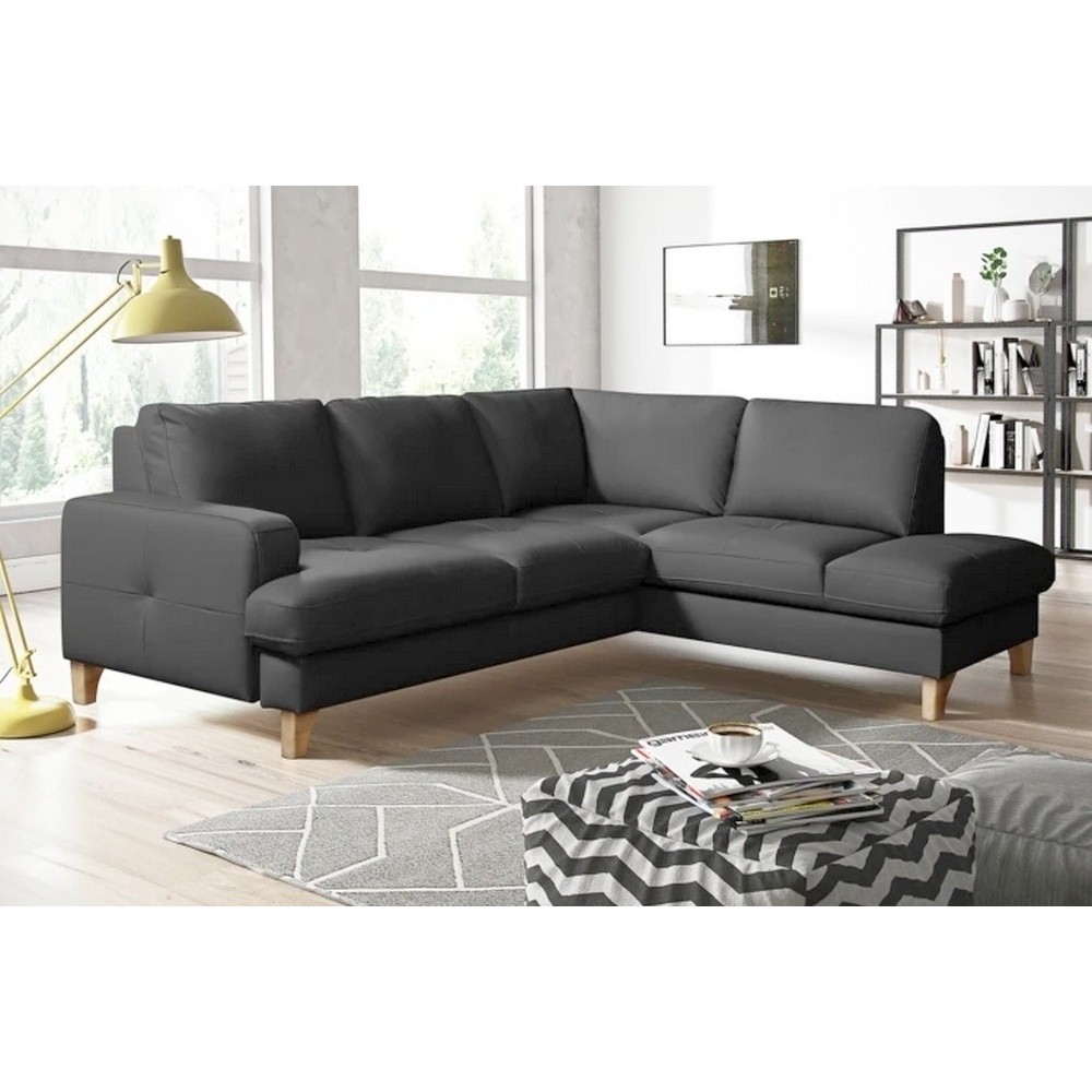 Canapé d'angle convertible en cuir italien de luxe 4/5 places avec coffre, FARELI, gris foncé, angle droit
