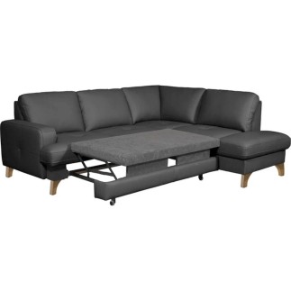 Canapé d'angle convertible en cuir italien de luxe 4/5 places avec coffre, FARELI, gris foncé, angle droit