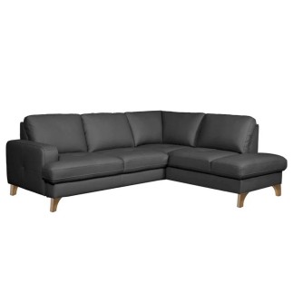 Canapé d'angle convertible en cuir italien de luxe 4/5 places avec coffre, FARELI, gris foncé, angle droit