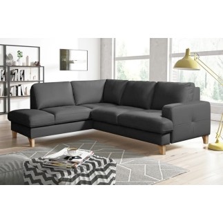Canapé d'angle convertible en cuir italien de luxe 4/5 places avec coffre, FARELI, gris foncé, angle gauche