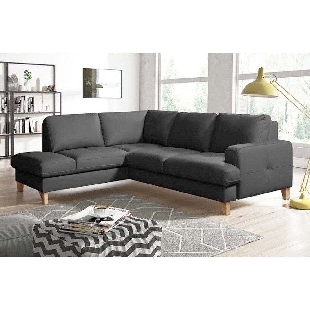 Canapé d'angle convertible en cuir italien de luxe 4/5 places avec coffre, FARELI, gris foncé, angle gauche