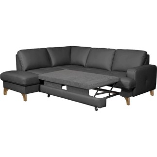 Canapé d'angle convertible en cuir italien de luxe 4/5 places avec coffre, FARELI, gris foncé, angle gauche