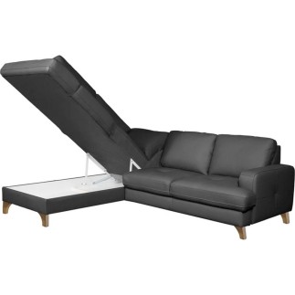 Canapé d'angle convertible en cuir italien de luxe 4/5 places avec coffre, FARELI, gris foncé, angle gauche