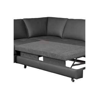 Canapé d'angle convertible en cuir italien de luxe 4/5 places avec coffre, FARELI, gris foncé, angle gauche