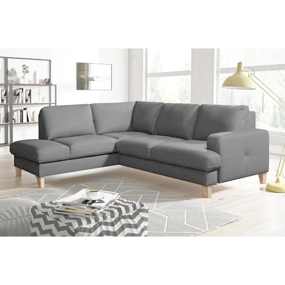 Canapé d'angle convertible en cuir italien de luxe 4/5 places avec coffre, FARELI, gris clair, angle gauche