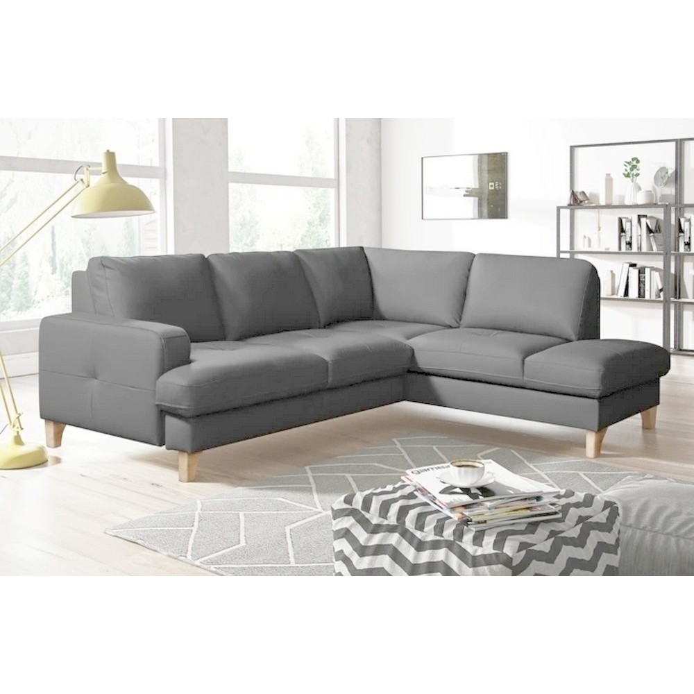 Canapé d'angle convertible en cuir italien de luxe 4/5 places avec coffre, FARELI, gris clair, angle droit