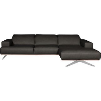 Canapé d'angle en 100% tout cuir épais de luxe italien 5/6 places PORTO, noir, angle droit