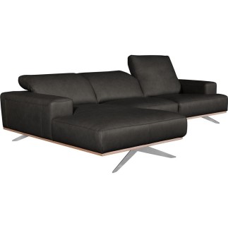 - Canapé d'angle en 100% tout cuir épais de luxe italien 5/6 places PORTO, noir, angle gauche