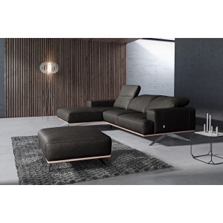 - Canapé d'angle en 100% tout cuir épais de luxe italien 5/6 places PORTO, noir, angle gauche