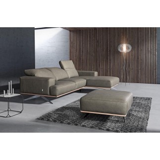 Canapé d'angle en 100% tout cuir épais de luxe italien 5/6 places PORTO, gris, angle droit