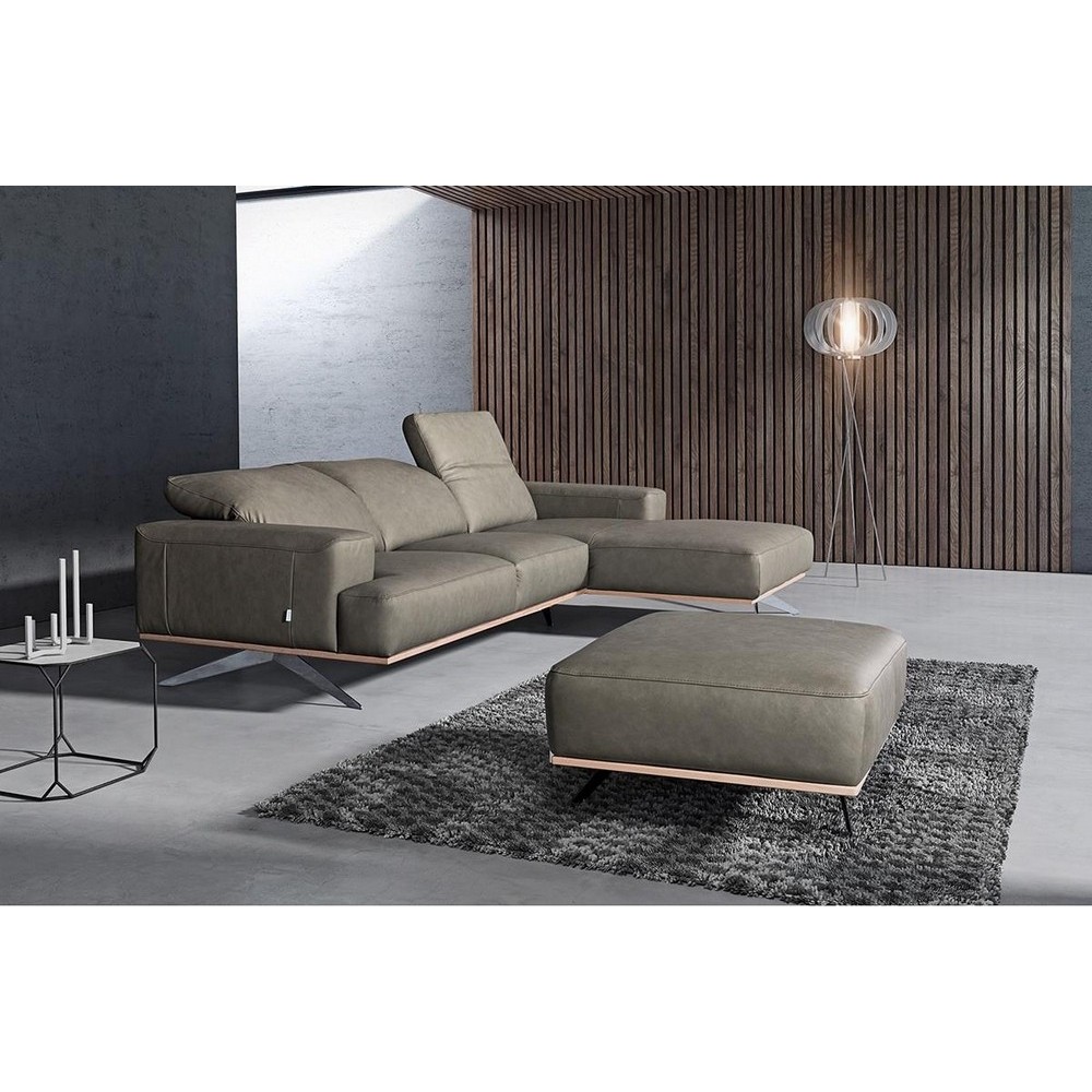 Canapé d'angle en 100% tout cuir épais de luxe italien 5/6 places PORTO, gris, angle droit