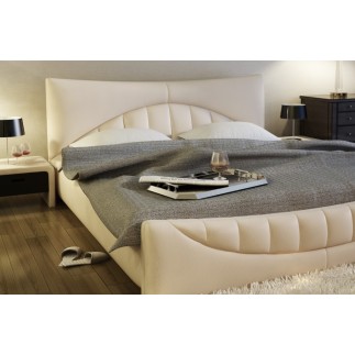 Lit en cuir italien de luxe KING, écru, 160x200