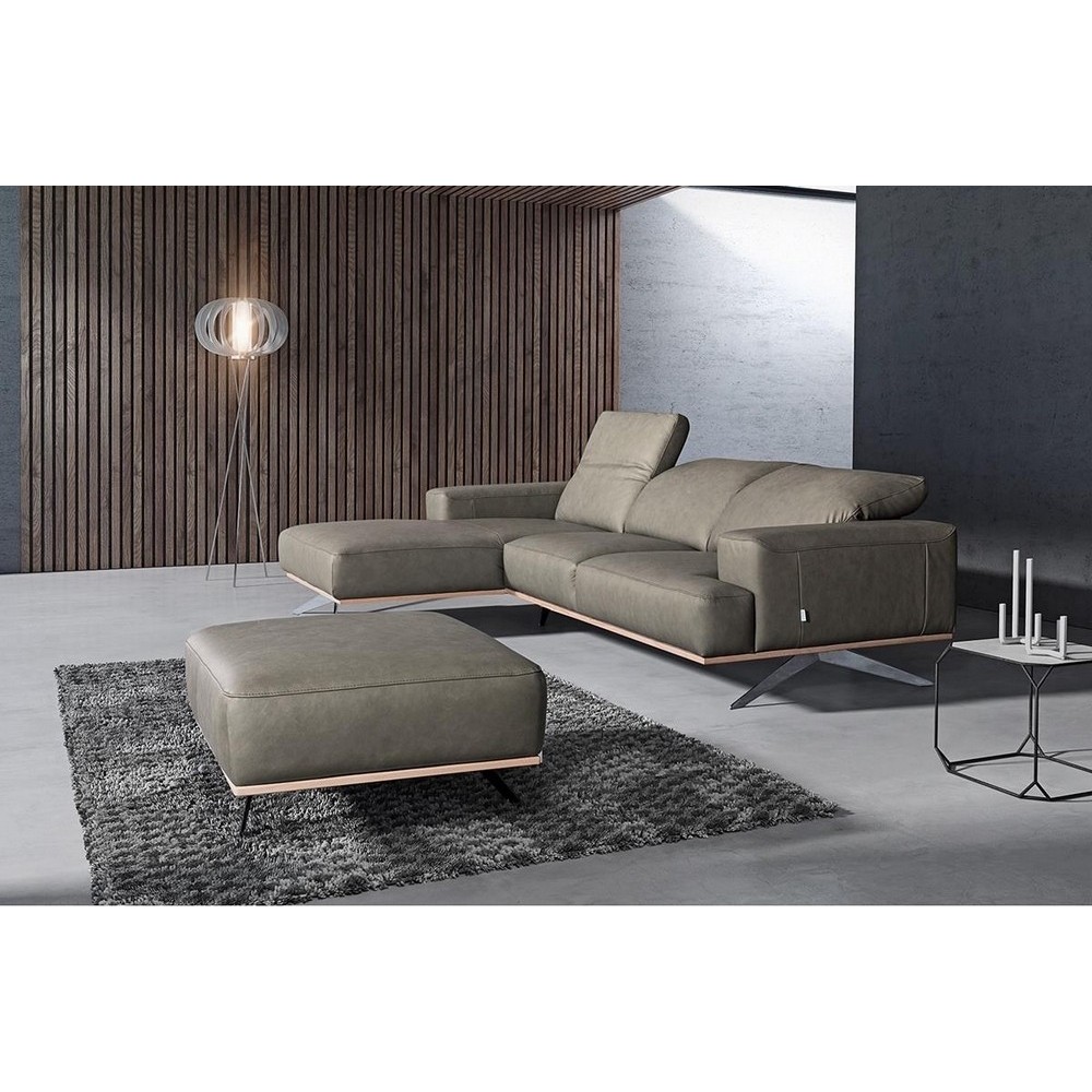 Canapé d'angle en 100% tout cuir épais de luxe italien 5/6 places PORTO, gris, angle gauche