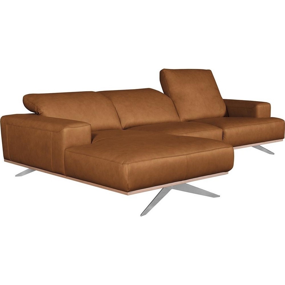 Canapé d'angle en 100% tout cuir épais de luxe italien 5/6 places PORTO, couleur cognac, angle gauche, Marron cognac