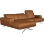 Canapé d'angle en 100% tout cuir épais de luxe italien 5/6 places PORTO, couleur cognac, angle gauche, Marron cognac
