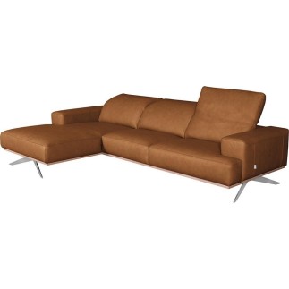 Canapé d'angle en 100% tout cuir épais de luxe italien 5/6 places PORTO, couleur cognac, angle gauche