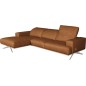 Canapé d'angle en 100% tout cuir épais de luxe italien 5/6 places PORTO, couleur cognac, angle gauche, Marron cognac