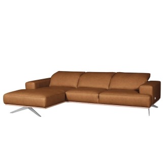 Canapé d'angle en 100% tout cuir épais de luxe italien 5/6 places PORTO, couleur cognac, angle gauche