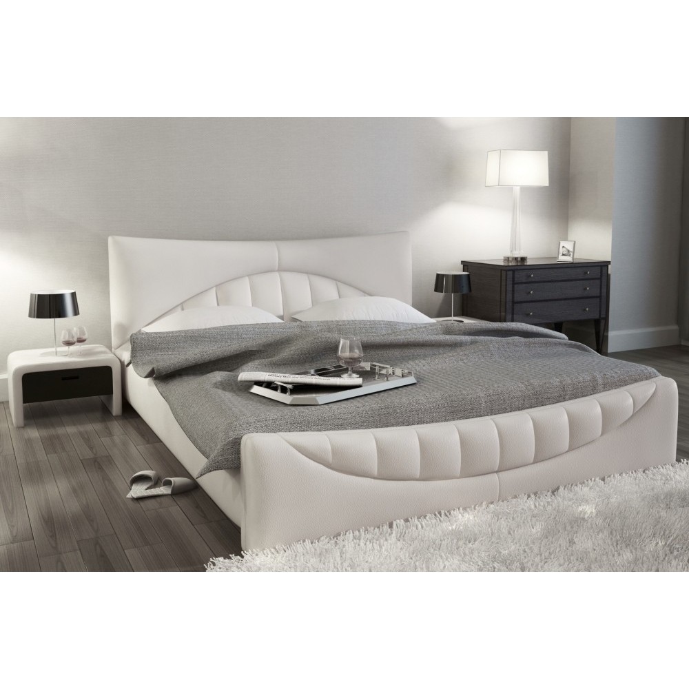 Lit en cuir italien de luxe KING, blanc, 160x200