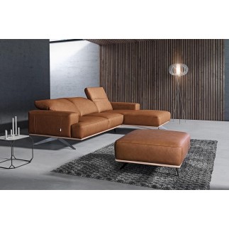 Canapé d'angle en 100% tout cuir épais de luxe italien 5/6 places PORTO, couleur cognac, angle droit