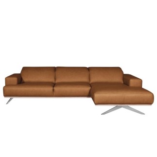 Canapé d'angle en 100% tout cuir épais de luxe italien 5/6 places PORTO, couleur cognac, angle droit