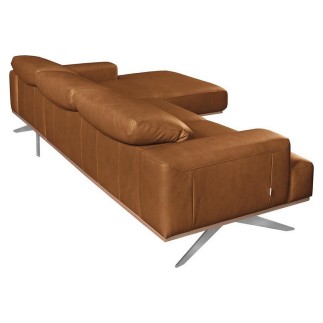 Canapé d'angle en 100% tout cuir épais de luxe italien 5/6 places PORTO, couleur cognac, angle droit