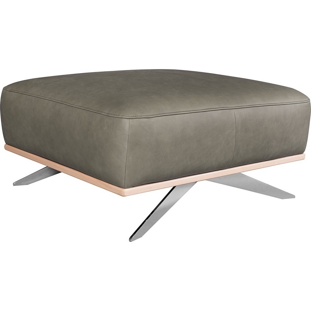 Pouf PORTO en tout cuir italien haut de gamme vachette, coloris gris