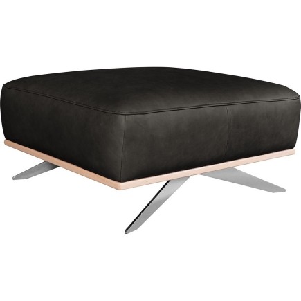Pouf PORTO en tout cuir italien haut de gamme vachette, coloris noir