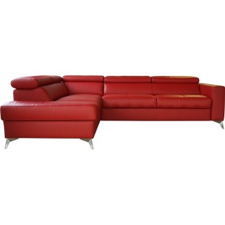 - Canapé d'angle convertible en cuir italien de luxe 5/6 places avec coffre, MONZA, rouge foncé, angle gauche