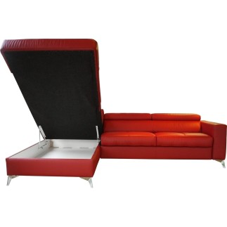 - Canapé d'angle convertible en cuir italien de luxe 5/6 places avec coffre, MONZA, rouge foncé, angle gauche