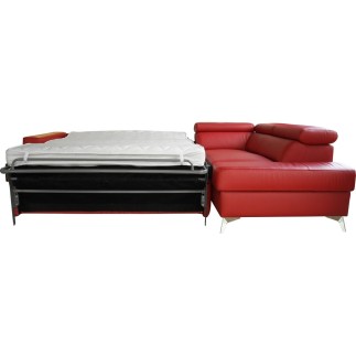 Canapé d'angle convertible en cuir italien de luxe 5/6 places avec coffre, MONZA, rouge foncé, angle droit