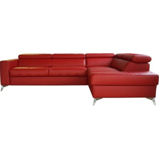 Canapé d'angle convertible en cuir italien de luxe 5/6 places avec coffre, MONZA, rouge foncé, angle droit