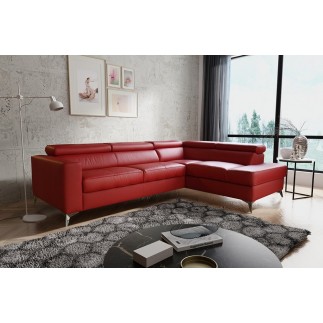 Canapé d'angle convertible en cuir italien de luxe 5/6 places avec coffre, MONZA, rouge foncé, angle droit