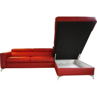 Canapé d'angle convertible en cuir italien de luxe 5/6 places avec coffre, MONZA, rouge foncé, angle droit