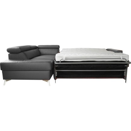 Canapé d'angle convertible en cuir italien de luxe 5/6 places avec coffre, MONZA, gris foncé, angle gauche