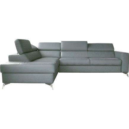 Canapé d'angle convertible en cuir italien de luxe 5/6 places avec coffre, MONZA, gris clair, angle gauche