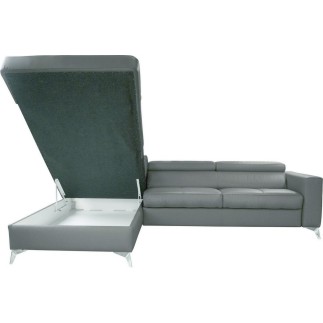 Canapé d'angle convertible en cuir italien de luxe 5/6 places avec coffre, MONZA, gris clair, angle gauche