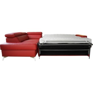 Canapé d'angle convertible en cuir italien de luxe 5/6 places avec coffre, MONZA, gris clair, angle gauche