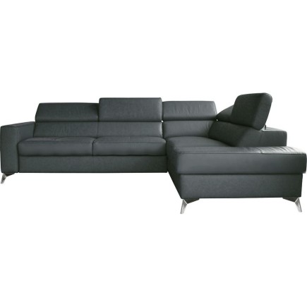 Canapé d'angle convertible en cuir italien de luxe 5/6 places avec coffre, MONZA, gris foncé, angle droit