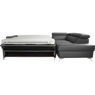 Canapé d'angle convertible en cuir italien de luxe 5/6 places avec coffre, MONZA, gris foncé, angle droit