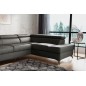 Canapé d'angle convertible en cuir italien de luxe 5/6 places avec coffre, MONZA, gris foncé, angle droit