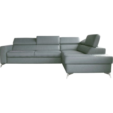 Canapé d'angle convertible en cuir italien de luxe 5/6 places avec coffre, MONZA, gris clair, angle droit