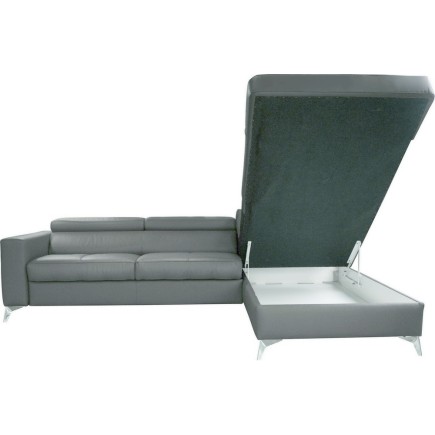 Canapé d'angle convertible en cuir italien de luxe 5/6 places avec coffre, MONZA, gris clair, angle droit