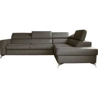 Canapé d'angle convertible en cuir italien de luxe 5/6 places avec coffre, MONZA, taupe, angle droit