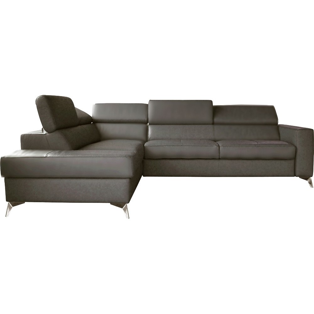 Canapé d'angle convertible en cuir italien de luxe 5/6 places avec coffre, MONZA, taupe, angle gauche