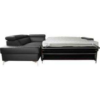 Canapé d'angle convertible en cuir italien de luxe 5/6 places avec coffre, MONZA, noir, angle gauche