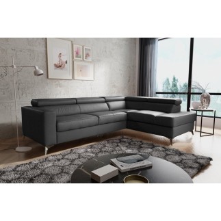 Canapé d'angle convertible en cuir italien de luxe 5/6 places avec coffre, MONZA, noir, angle droit