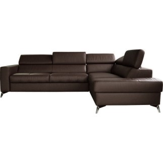 Canapé d'angle convertible en cuir italien de luxe 5/6 places avec coffre, MONZA, chocolat, angle droit